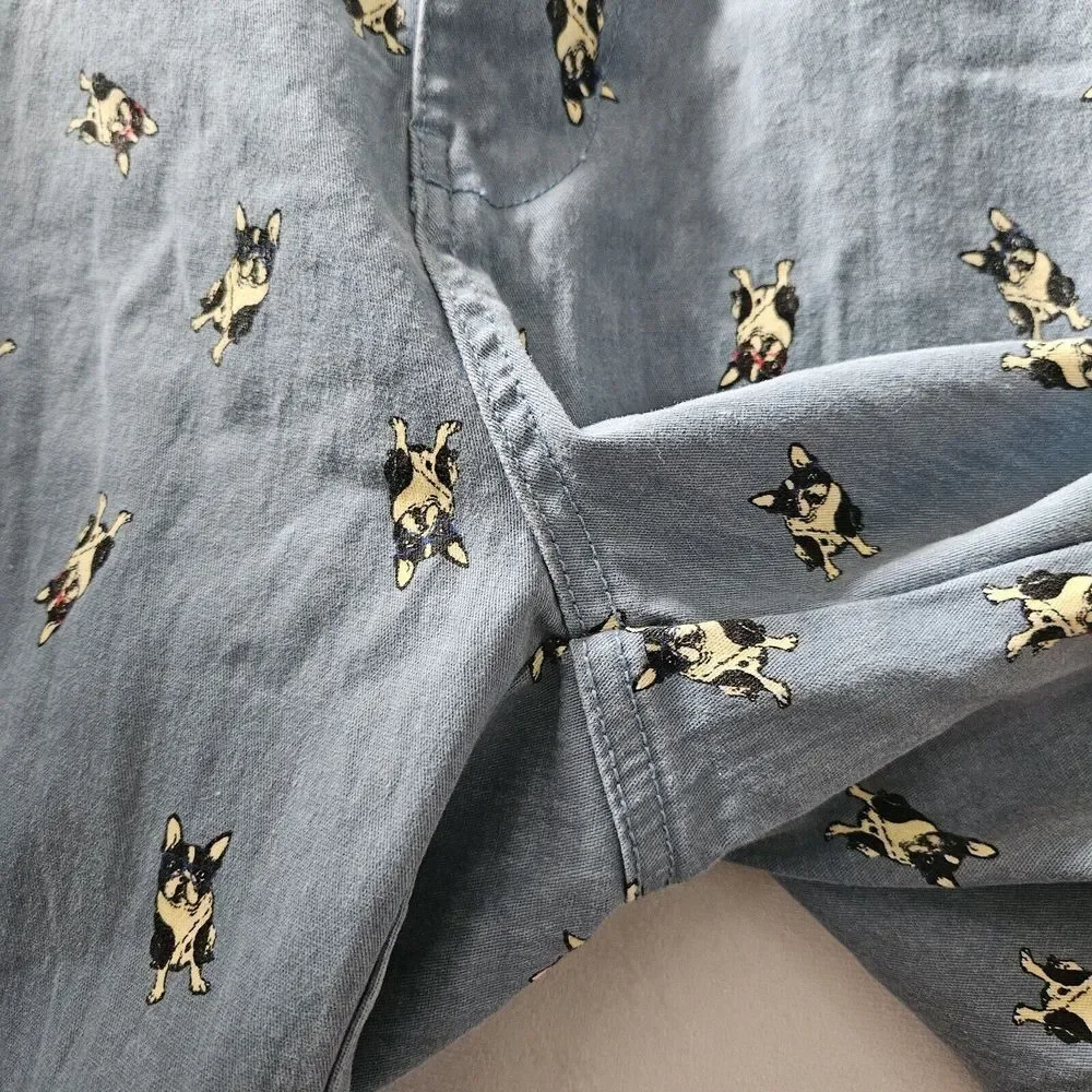 Denali Mens Size 38 Dog Boston Terrier Allover Print Shorts Blue Zip Fly Pockets